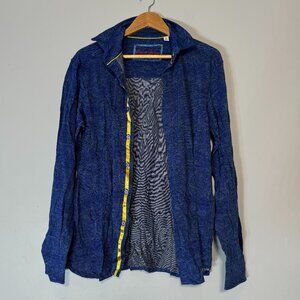 Robert Graham Blue Printed Button Up Long Sleeve Shirt Embroidered